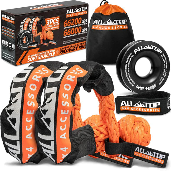 Soft Shackles with Recovery Ring-2PCS 3/4IN x24IN 66,200 Lbs