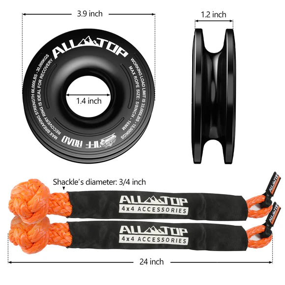 Soft Shackles with Recovery Ring-2PCS 3/4IN x24IN 66,200 Lbs