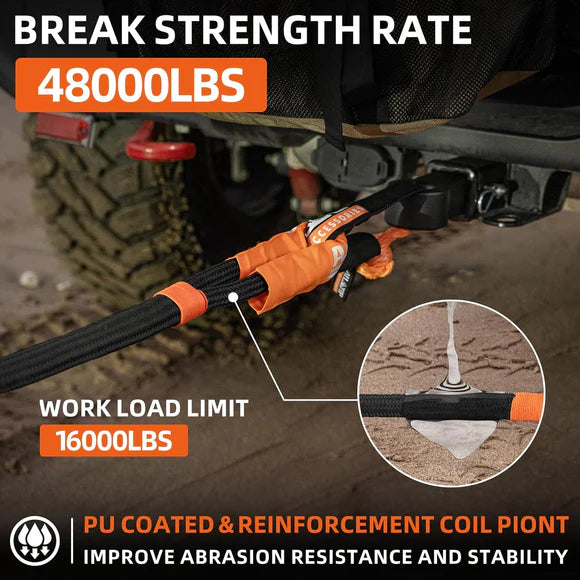 Kinetic Recovery Rope - 1in x 30ft - 48,000 Lbs - Black