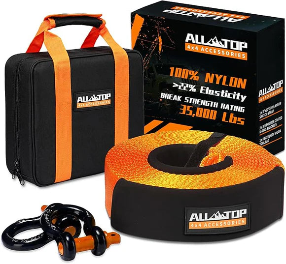 Recovery Strap Kit w/ Shackles: Strap 3in x 30ft - 35,000 Lbs