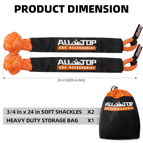 Soft Shackles with Recovery Ring-2PCS 3/4IN x24IN 66,200 Lbs