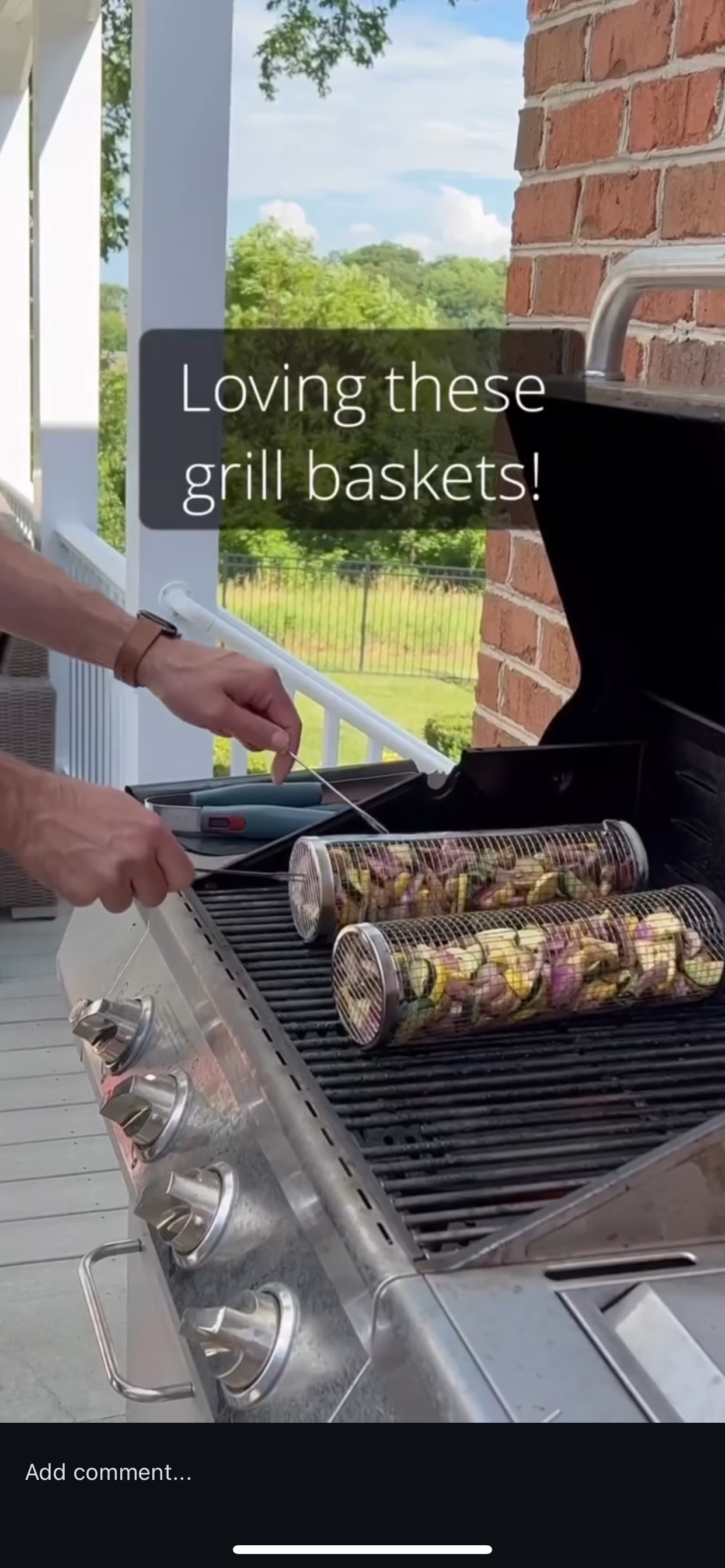Baskets being used on porch, on a gas grill